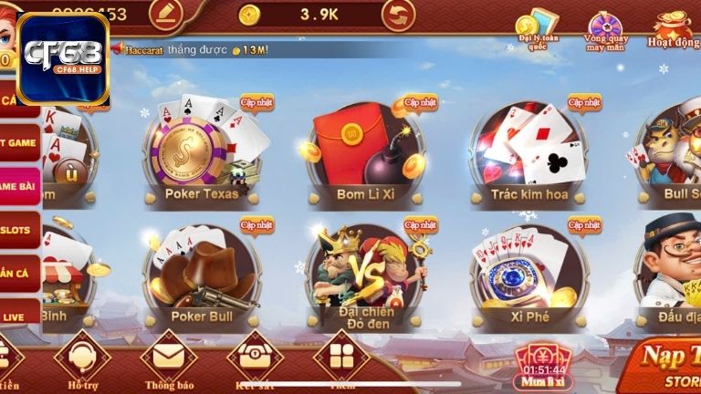 CF8 cung cấp tới người chơi tới 14 tựa game bài siêu HOT