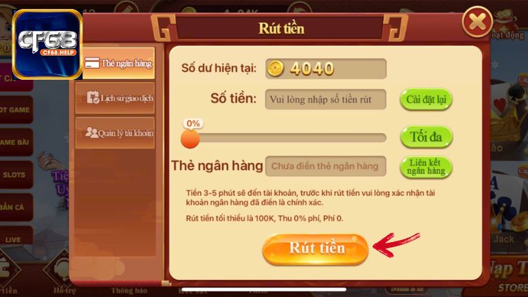 Chọn mục rút tiền để hoàn tất giao dịch