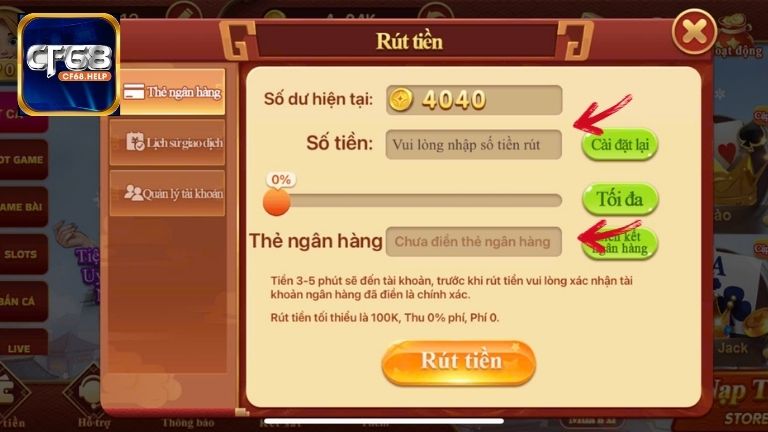 Điền đầy đủ, đúng thông tin để thực hiện rút tiền